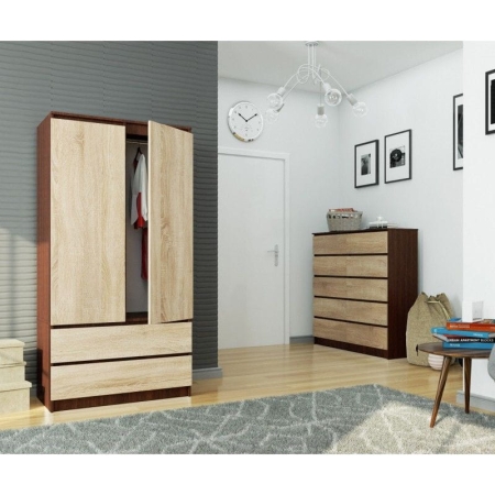 Szafa do sypialni, 2 szuflady, drzwi, DORMI, 90x51x180 cm, wenge, dąb sonoma, mat