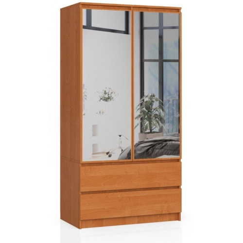 Przejdź do produktu Szafa do sypialni, 2 szuflady, lustro, DORMI, 90x51x180 cm, olcha, mat