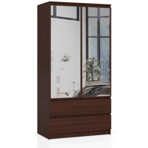 Szafa do sypialni, 2 szuflady, lustro, DORMI, 90x51x180 cm, wenge, mat