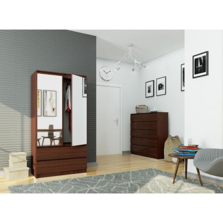 Szafa do sypialni, 2 szuflady, lustro, DORMI, 90x51x180 cm, wenge, mat