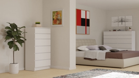 Komoda do sypialni, salonu, M6, 70x40x132 cm, biel, mat