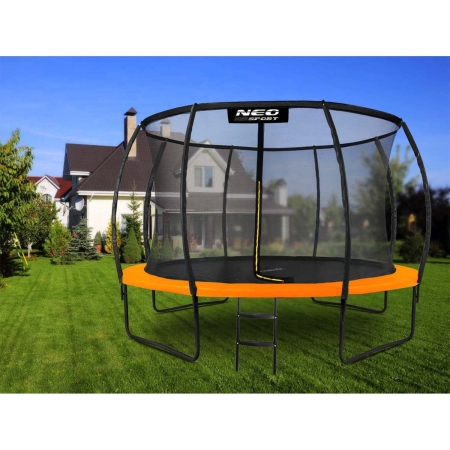 Trampolina ogrodowa, profilowana, siatka wewnętrzna, 12ft, 374x250 cm, pomarańczowy