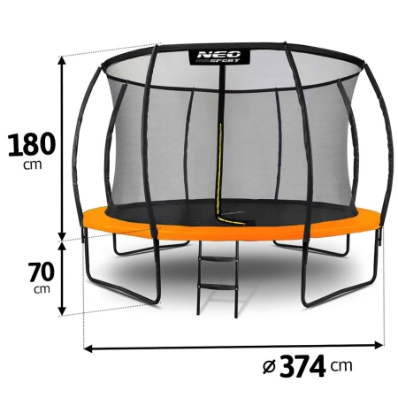Trampolina ogrodowa, profilowana, siatka wewnętrzna, 12ft, 374x250 cm, pomarańczowy