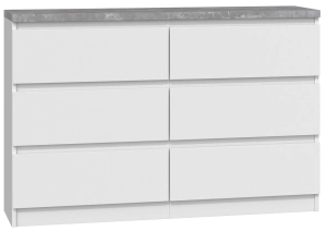 Komoda do sypialni, salonu, M6, 120x30x77 cm, biel, beton, mat