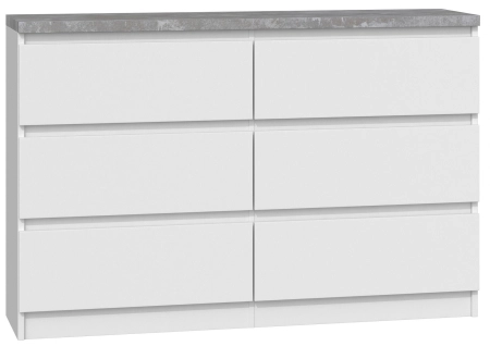 Komoda do sypialni, salonu, M6, 120x30x77 cm, biel, beton, mat