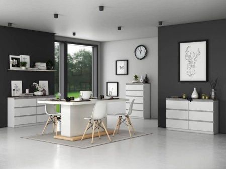 Komoda do sypialni, salonu, M6, 120x30x77 cm, biel, beton, mat