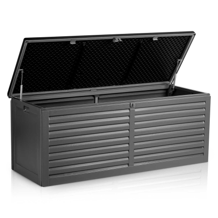Skrzynia ogrodowa, 390 litrów, 143x54x57 cm, czarny, szary
