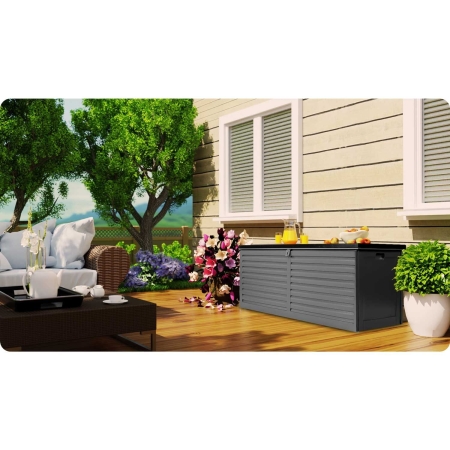 Skrzynia ogrodowa, 390 litrów, 143x54x57 cm, czarny, szary