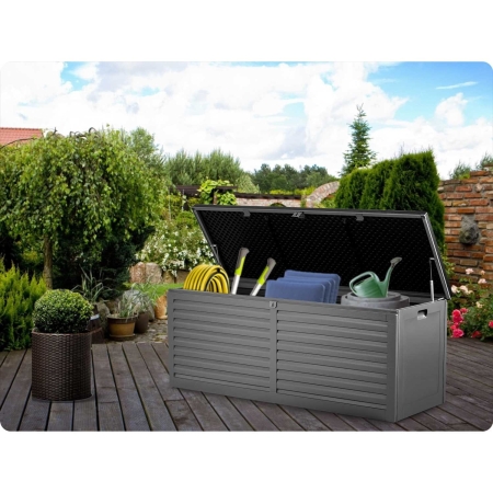Skrzynia ogrodowa, 390 litrów, 143x54x57 cm, czarny, szary