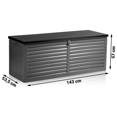Skrzynia ogrodowa, 390 litrów, 143x54x57 cm, czarny, szary