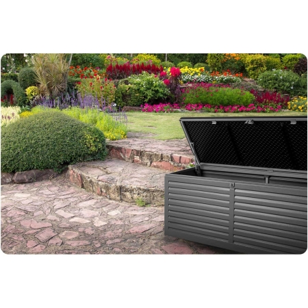 Skrzynia ogrodowa, 390 litrów, 143x54x57 cm, czarny, szary