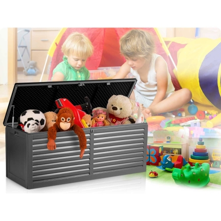 Skrzynia ogrodowa, 390 litrów, 143x54x57 cm, czarny, szary