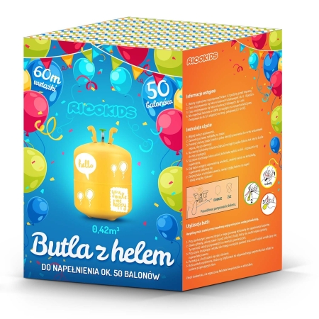 Butla z helem, 0,42m3, z balonami i wstążką