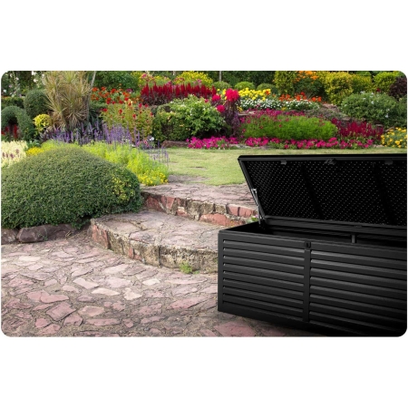 Skrzynia ogrodowa, 390 litrów, 144x54x57 cm, czarna
