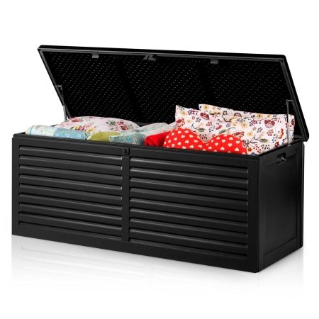 Skrzynia ogrodowa, 390 litrów, 144x54x57 cm, czarna