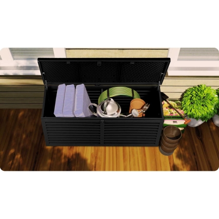 Skrzynia ogrodowa, 390 litrów, 144x54x57 cm, czarna