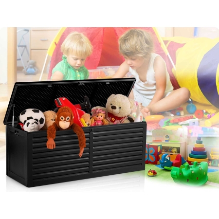 Skrzynia ogrodowa, 390 litrów, 144x54x57 cm, czarna