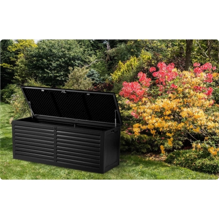 Skrzynia ogrodowa, 390 litrów, 144x54x57 cm, czarna