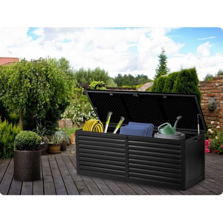 Skrzynia ogrodowa, 390 litrów, 144x54x57 cm, czarna