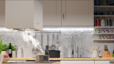 Okap kuchenny, wyspowy, 40 cm, Berdsen 40E + 2 filtry, biały