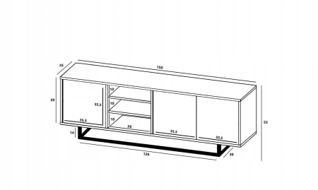 Szafka RTV, loft, NORD, 150x35x53 cm, dąb wotan, biel, mat