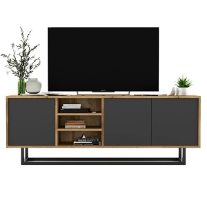 Szafka RTV, loft, NORD, 150x35x53 cm, dąb wotan, grafit, mat