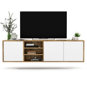 Szafka RTV, wisząca, NORD, 150x35x39 cm, dąb wotan, biel, mat