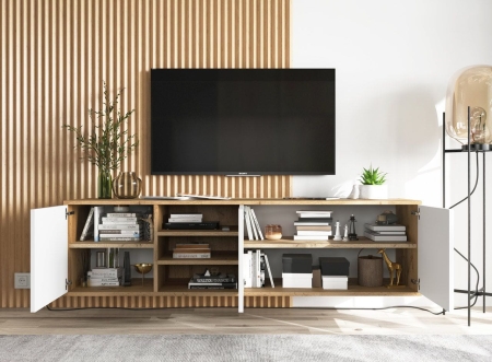 Szafka RTV, wisząca, NORD, 150x35x39 cm, dąb wotan, biel, mat