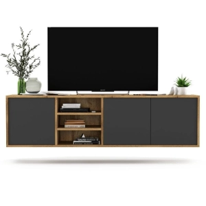 Szafka RTV, wisząca, NORD, 150x35x39 cm, dąb wotan, grafit, mat