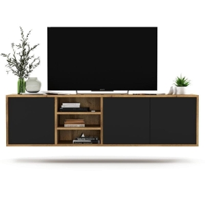 Szafka RTV, wisząca, NORD, 150x35x39 cm, dąb wotan, czarny, mat