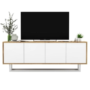 Komoda RTV, loft, NORD, 150x35x53 cm, dąb wotan, biel, mat