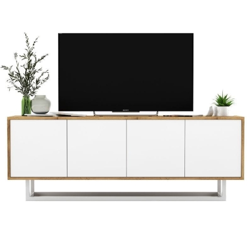 Przejdź do produktu Komoda RTV, loft, NORD, 150x35x53 cm, dąb wotan, biel, mat