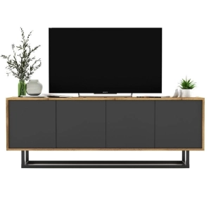 Komoda RTV, loft, NORD, 150x35x53 cm, dąb wotan, grafit, mat