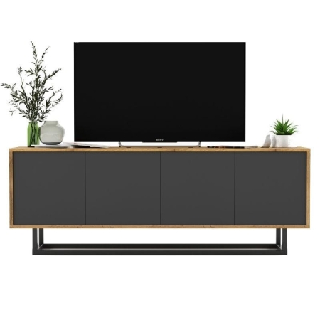 Komoda RTV, loft, NORD, 150x35x53 cm, dąb wotan, grafit, mat