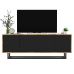 Komoda RTV, loft, NORD, 150x35x53 cm, dąb wotan, czarny, mat