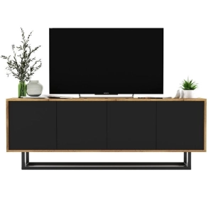 Komoda RTV, loft, NORD, 150x35x53 cm, dąb wotan, czarny, mat