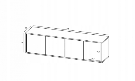 Wisząca szafka RTV, NORD, 150x35x39 cm, dąb wotan, biel, mat