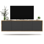 Wisząca szafka RTV, apollo, 150x35x39 cm, dąb wotan, grafit, mat