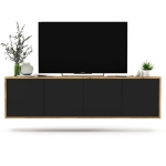 Wisząca szafka RTV, NORD, 150x35x39 cm, dąb wotan, czarny, mat