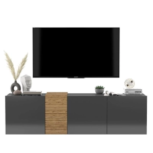 Szafka RTV, wisząca, TERRA, 160x38x45 cm, dąb artisan, grafit, połysk