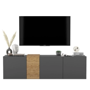 Szafka RTV, wisząca, TERRA, 160x38x45 cm, dąb artisan, grafit, mat