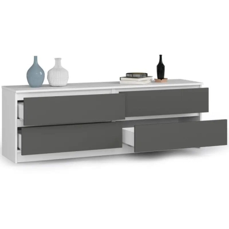 Komoda do domu, STILO, 160x40x55 cm, biel, grafit szary, mat