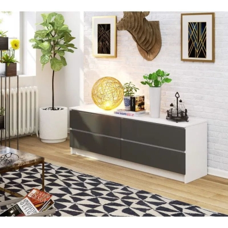 Komoda do domu, STILO, 160x40x55 cm, biel, grafit szary, mat