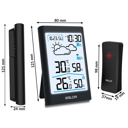 Stacja pogodowa z wyświetlaczem, Berdsen, BD-911, czarna