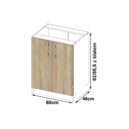 Szafka kuchenna, z blatem, SARA, 60x46x85 cm, biel, dąb sonoma, mat