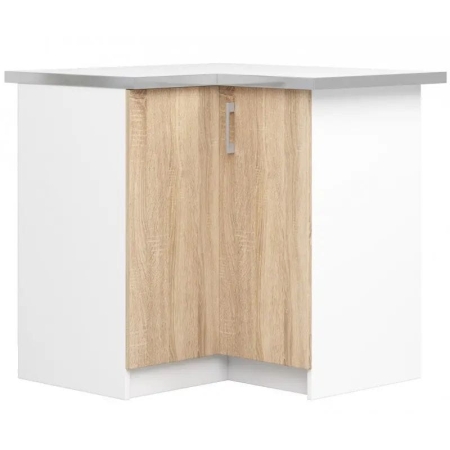 Szafka kuchenna, narożna, z blatem, SARA, 84x46x85 cm, biel, dąb sonoma, mat