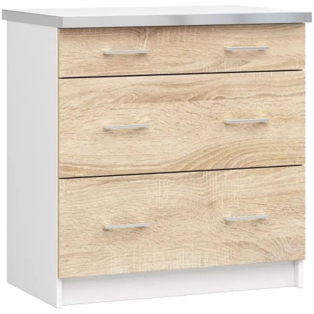 Szafka kuchenna, z blatem, 3 szuflady, SARA, 80x46x85 cm, biel, dąb sonoma, mat