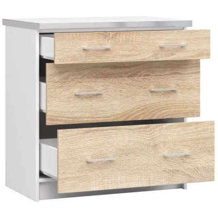 Szafka kuchenna, z blatem, 3 szuflady, SARA, 80x46x85 cm, biel, dąb sonoma, mat