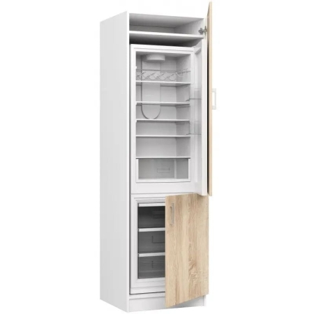 Szafka pod zabudowę lodówki, SARA, 60x55x205 cm, biel, dąb sonoma, mat