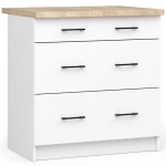 Szafka do kuchni, z blatem, 3 szuflady, KLARA, 80x60x85 cm, biel, dąb sonoma, mat